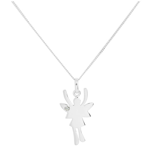 Halskette mit Anhänger aus Sterlingsilber und klarem CZ-Kristall, Geburtsstein für den Monat April, funky Fee, 14–32 Zoll