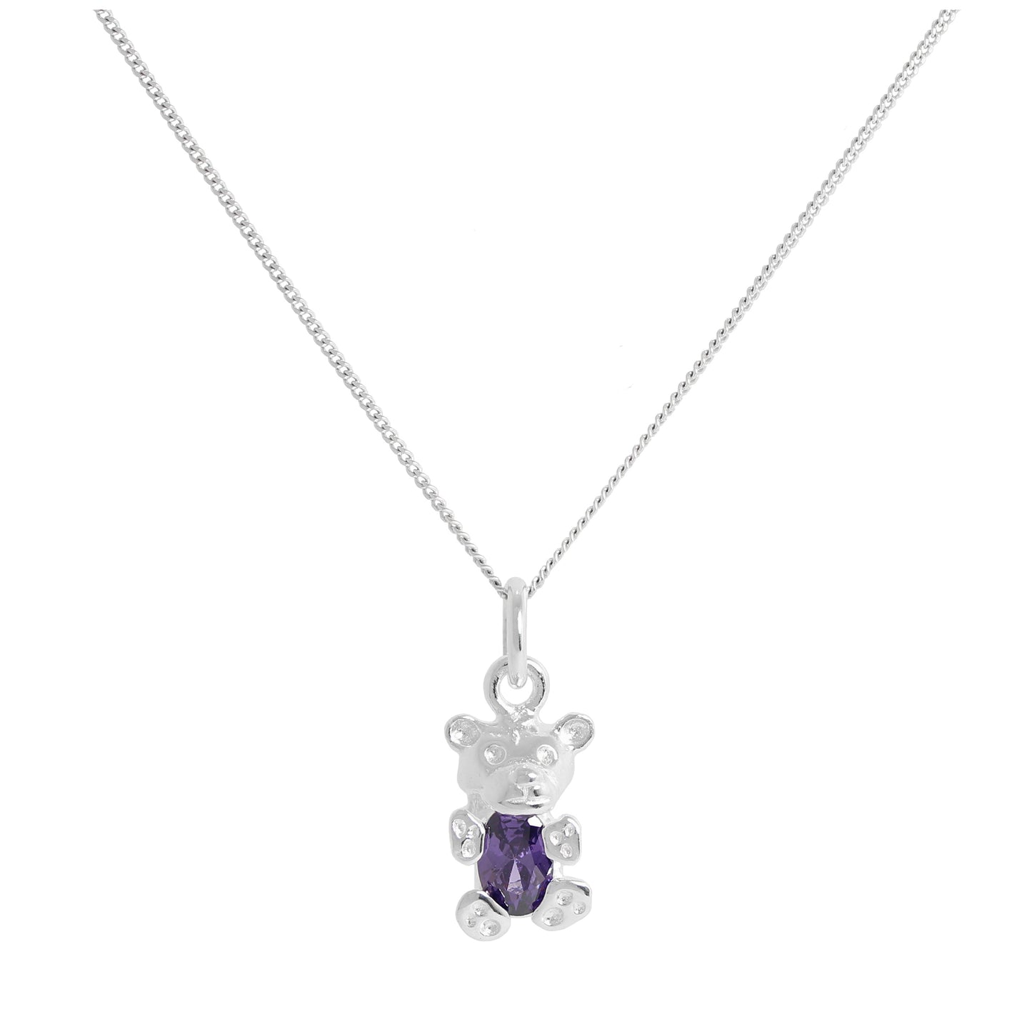 Sterlingsilber Februar Amethyst CZ Geburtsstein Bär Halskette 35,5 - 81cm