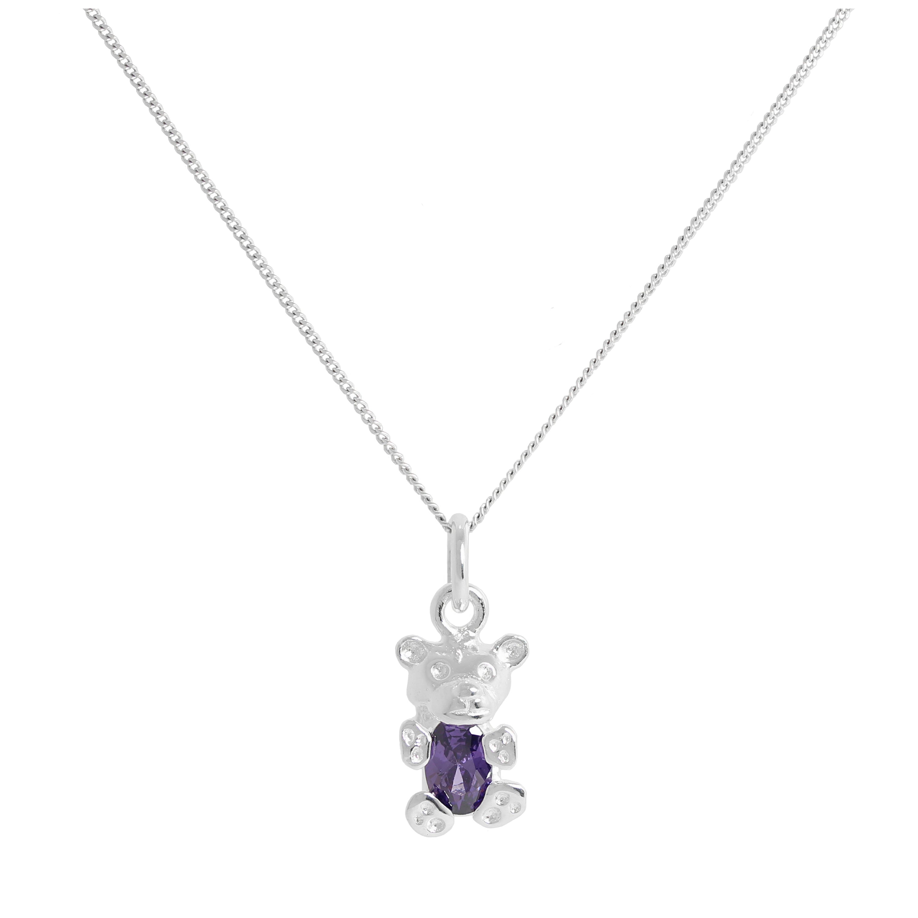 Sterlingsilber Februar Amethyst CZ Geburtsstein Bär Halskette 35,5 - 81 cm