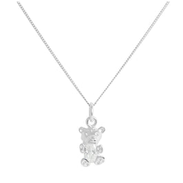 Sterlingsilber April Klar CZ Geburtsstein Bär Halskette 35,5 - 81 cm