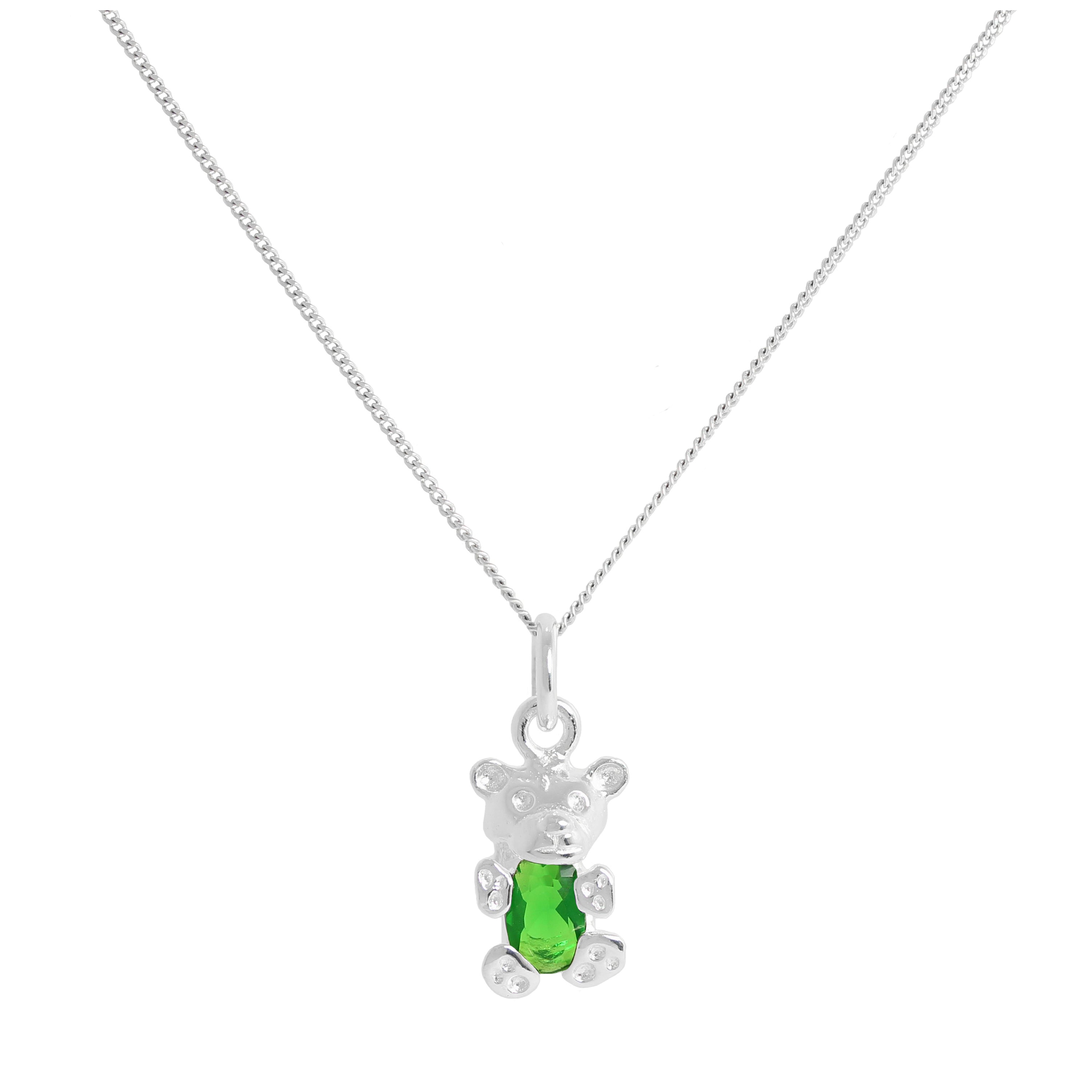 Sterlingsilber Mai Smaragd CZ Geburtsstein Bär Halskette 35,5 - 81 cm