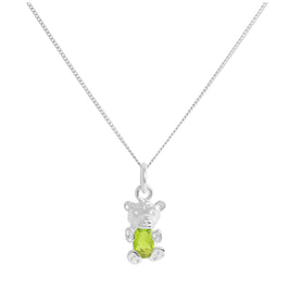 Sterlingsilber August Peridot CZ Geburtsstein Bären Halskette 14 - 32 Zoll