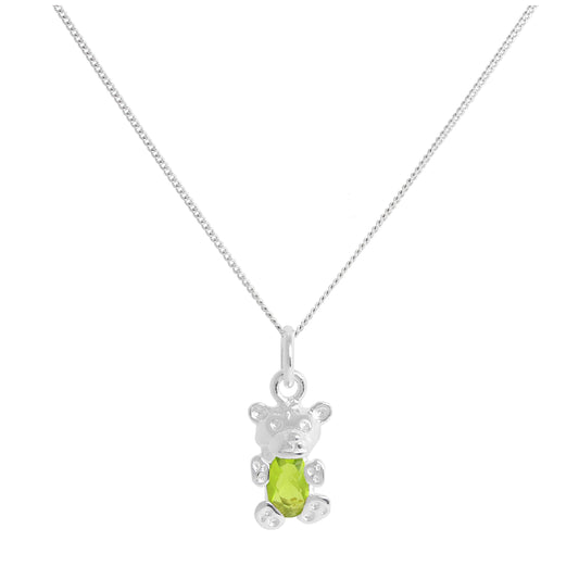 Sterling Silber August Peridot CZ Geburtsstein Bären Halskette 14 - 32 Zoll