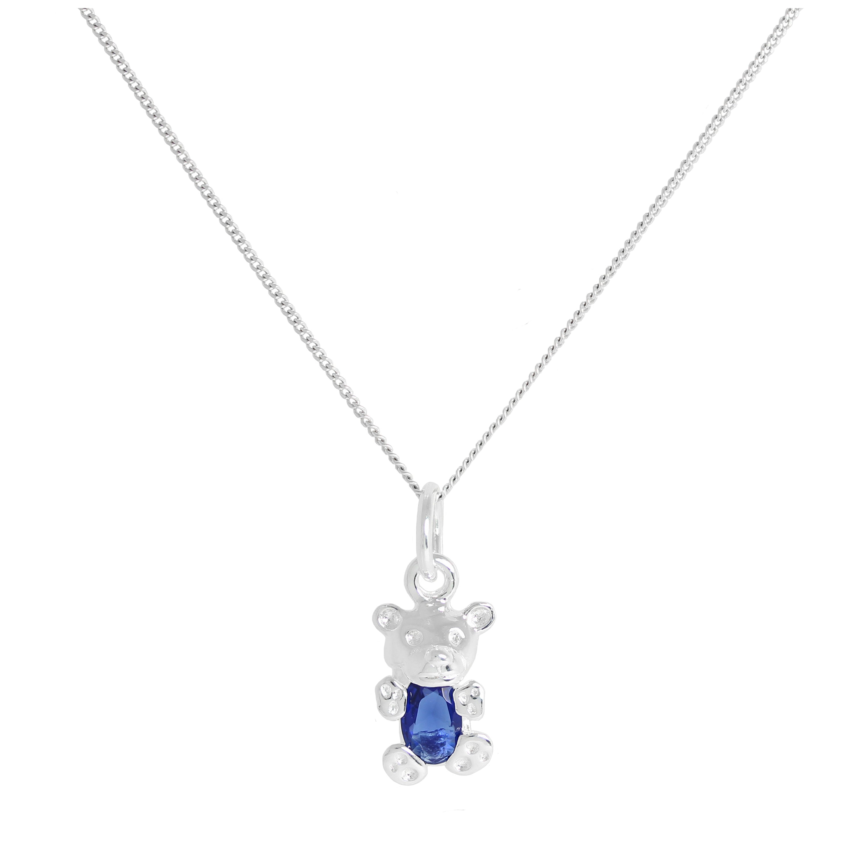 Halskette aus Sterlingsilber mit Saphir-CZ-Geburtsstein und Bär, September, 14–32 Zoll