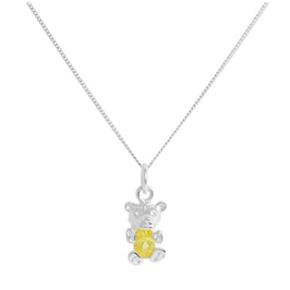 Halskette mit Bärenanhänger aus Sterlingsilber und Citrin-CZ-Geburtsstein für den Monat November, 14–32 Zoll