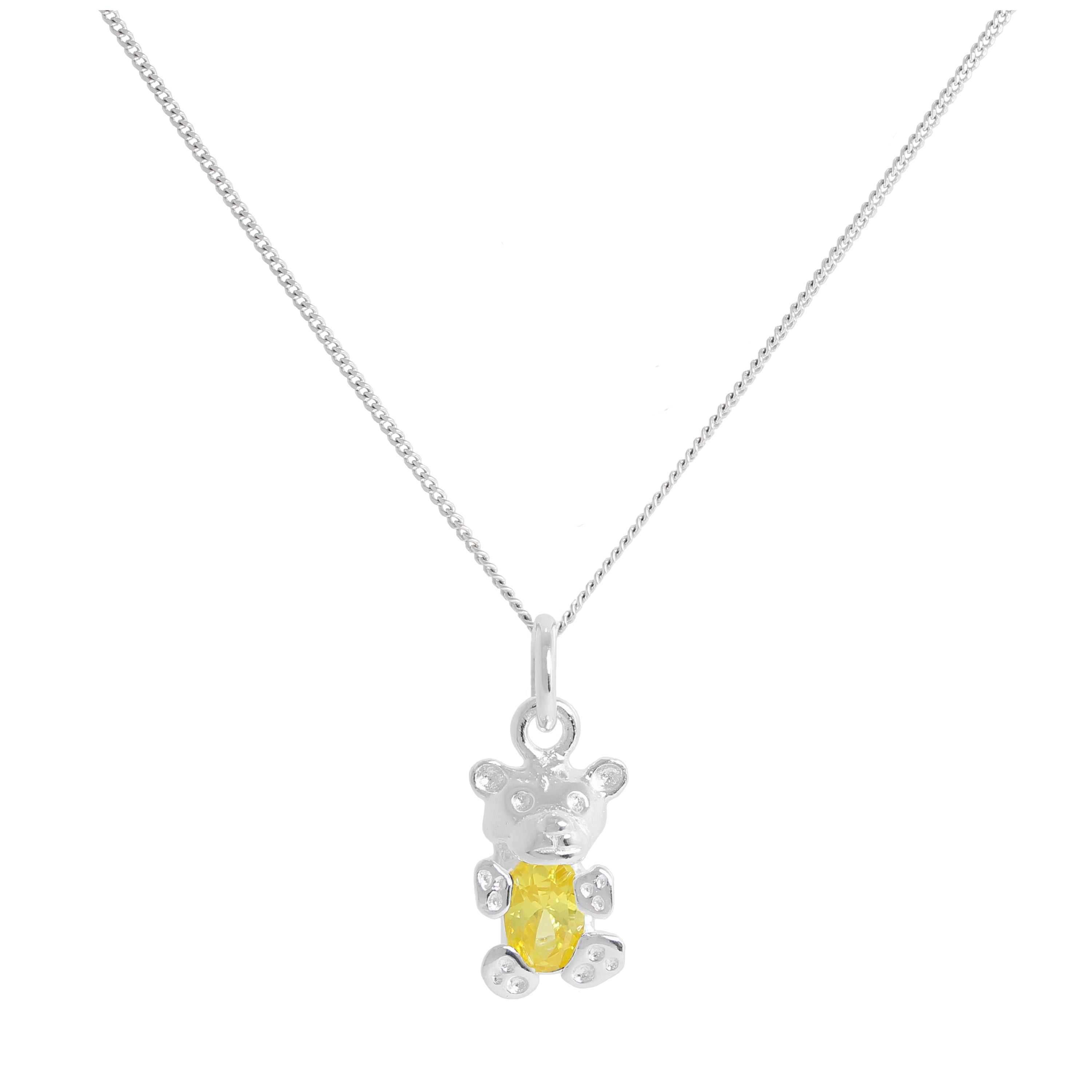 Halskette mit Bärenanhänger aus Sterlingsilber und Citrin-CZ-Geburtsstein für den Monat November, 14–32 Zoll