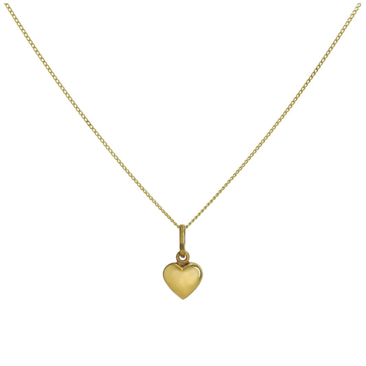 9ct Gold Hollow Tiny Puffed Heart Pendant Necklace 16 - 20 Inches