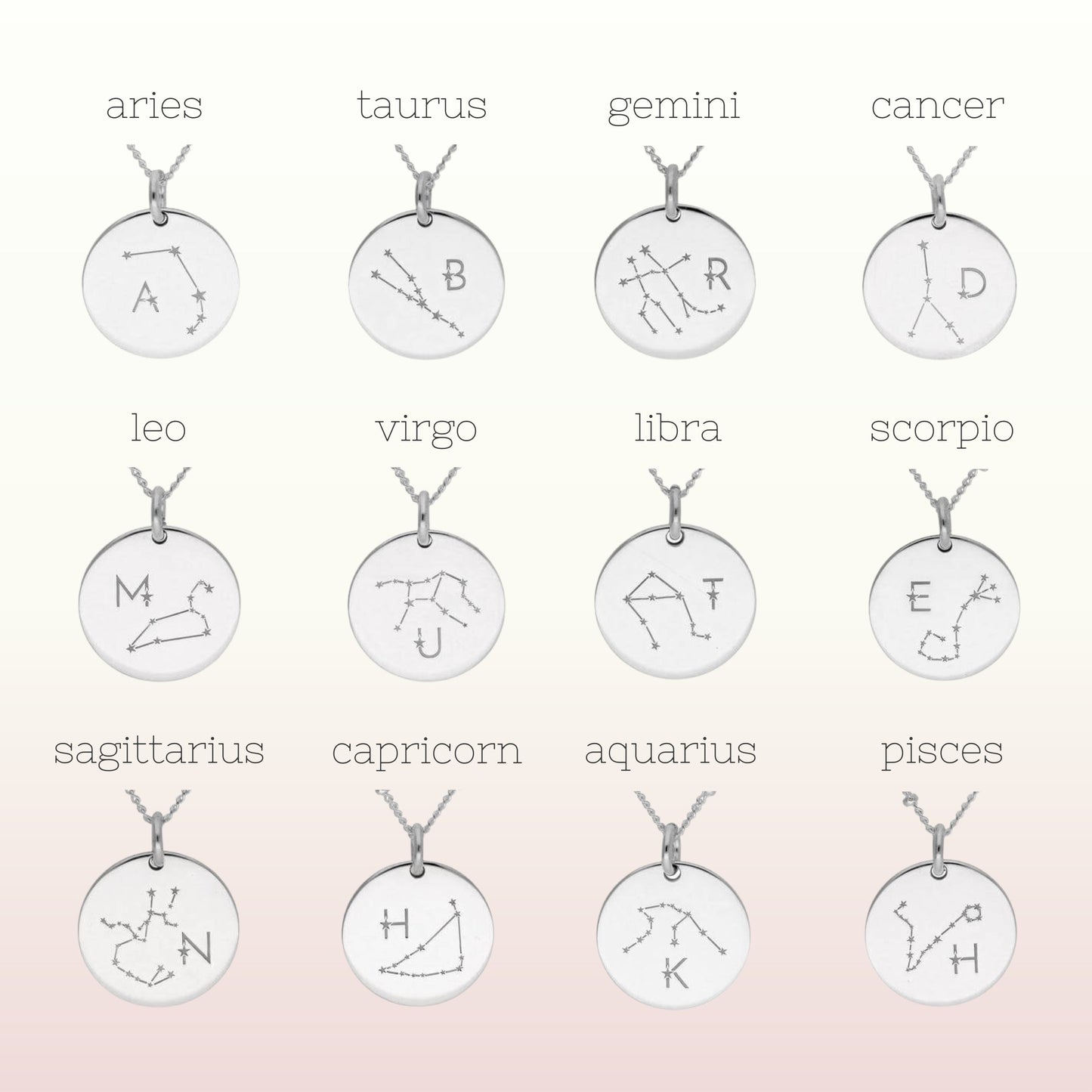 Personalisierte Halskette aus Sterlingsilber mit Sternzeichen und Initialen