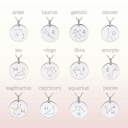 Personalisierte Halskette aus Sterlingsilber mit Sternzeichen und Initialen