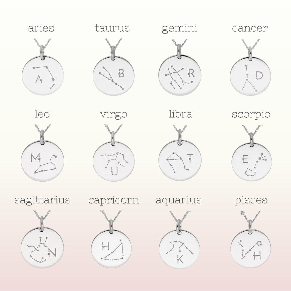Personalisierte Halskette aus Sterlingsilber mit Sternzeichen und Initialen