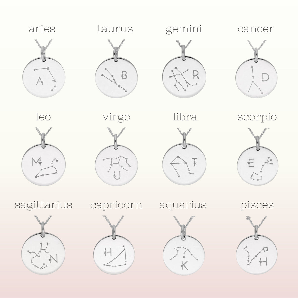 Personalisierte Halskette aus Sterlingsilber mit Sternzeichen und Initialen