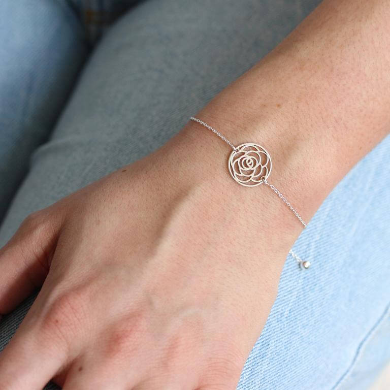 Personalisiertes Sterling Silber Geburtsblume Verstellbares Armband