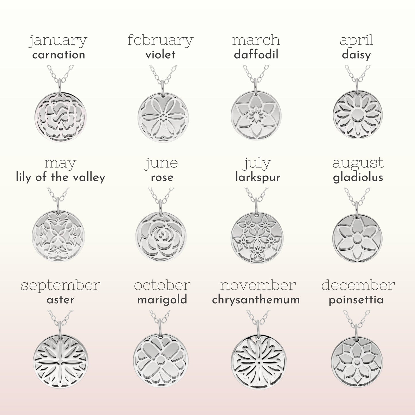 Personalisierte Halskette aus Sterlingsilber mit Geburtsblume