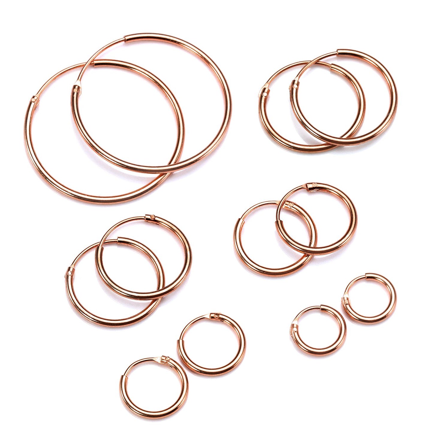 Rose Gold Plated Sterling Silber Lightweight Sleeper Hoops 8mm - 35mm