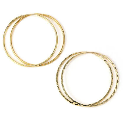 9ct Gold 21mm Lightweight Sleeper Hoop Earrings - Plain - Diamond Cut - Hoops - Sleepers