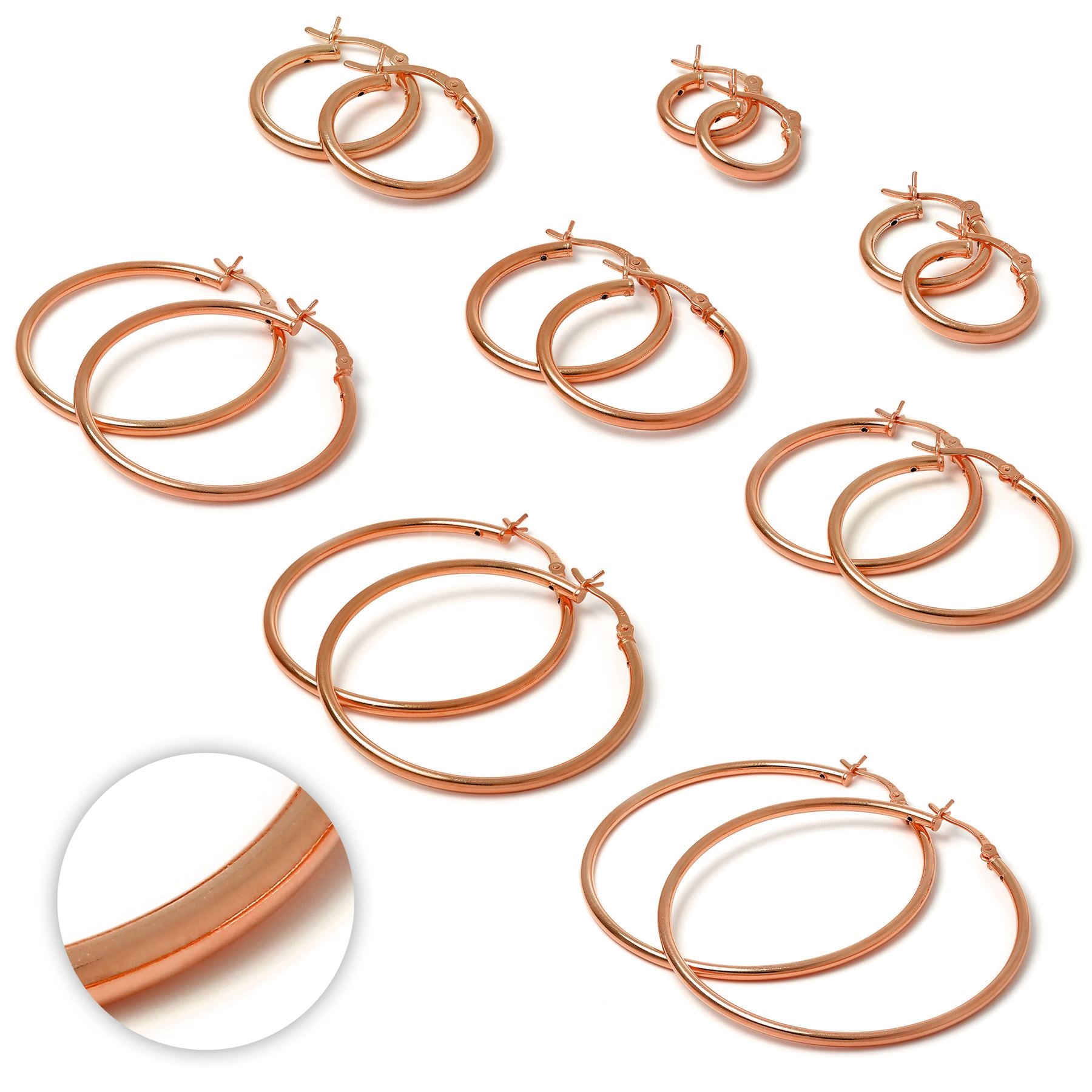 Rosévergoldetes Sterlingsilber 2 mm Röhrenohrringe 12 mm - 70 mm
