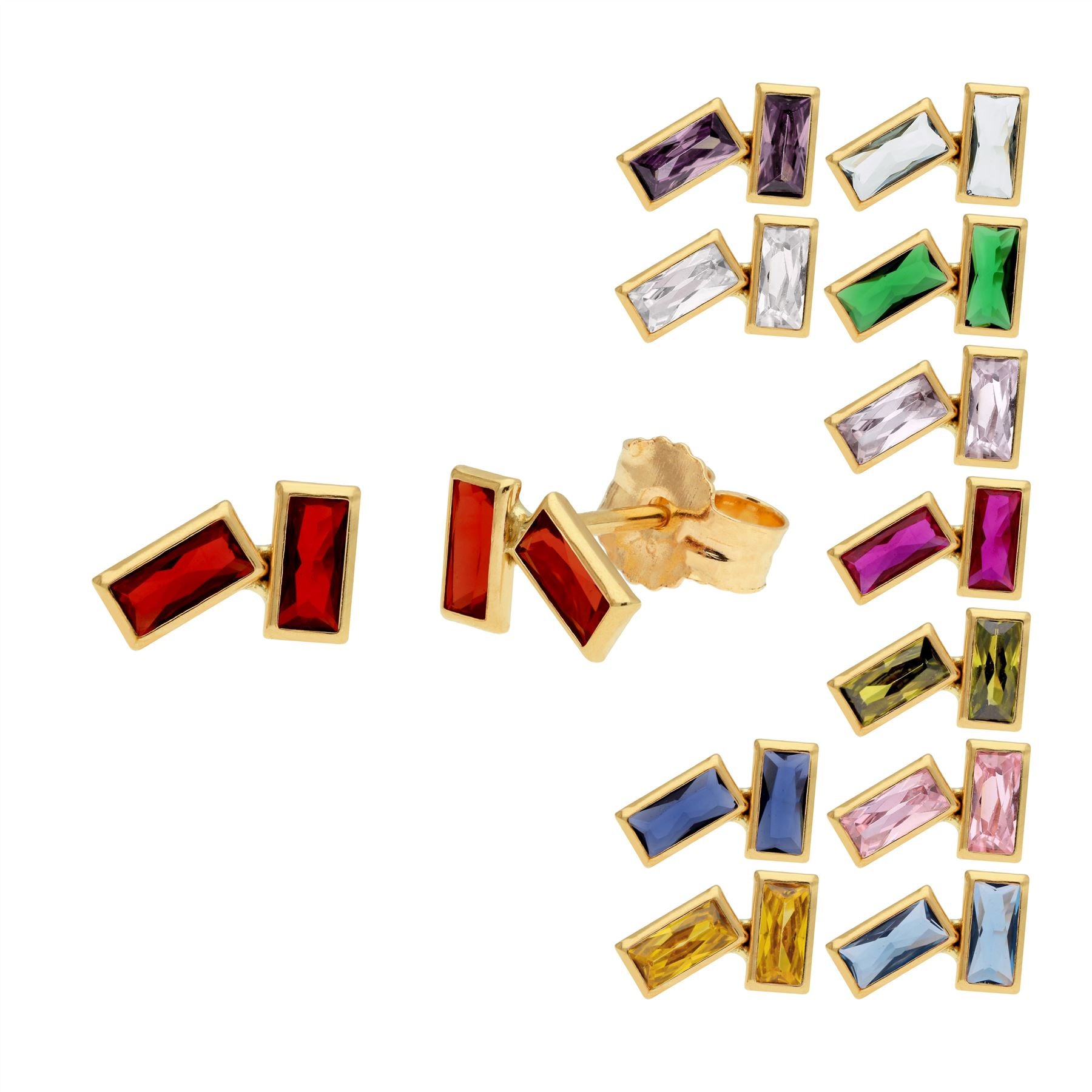 9 Karat Gold Geburtsstein CZ Doppel-Baguette-Ohrstecker