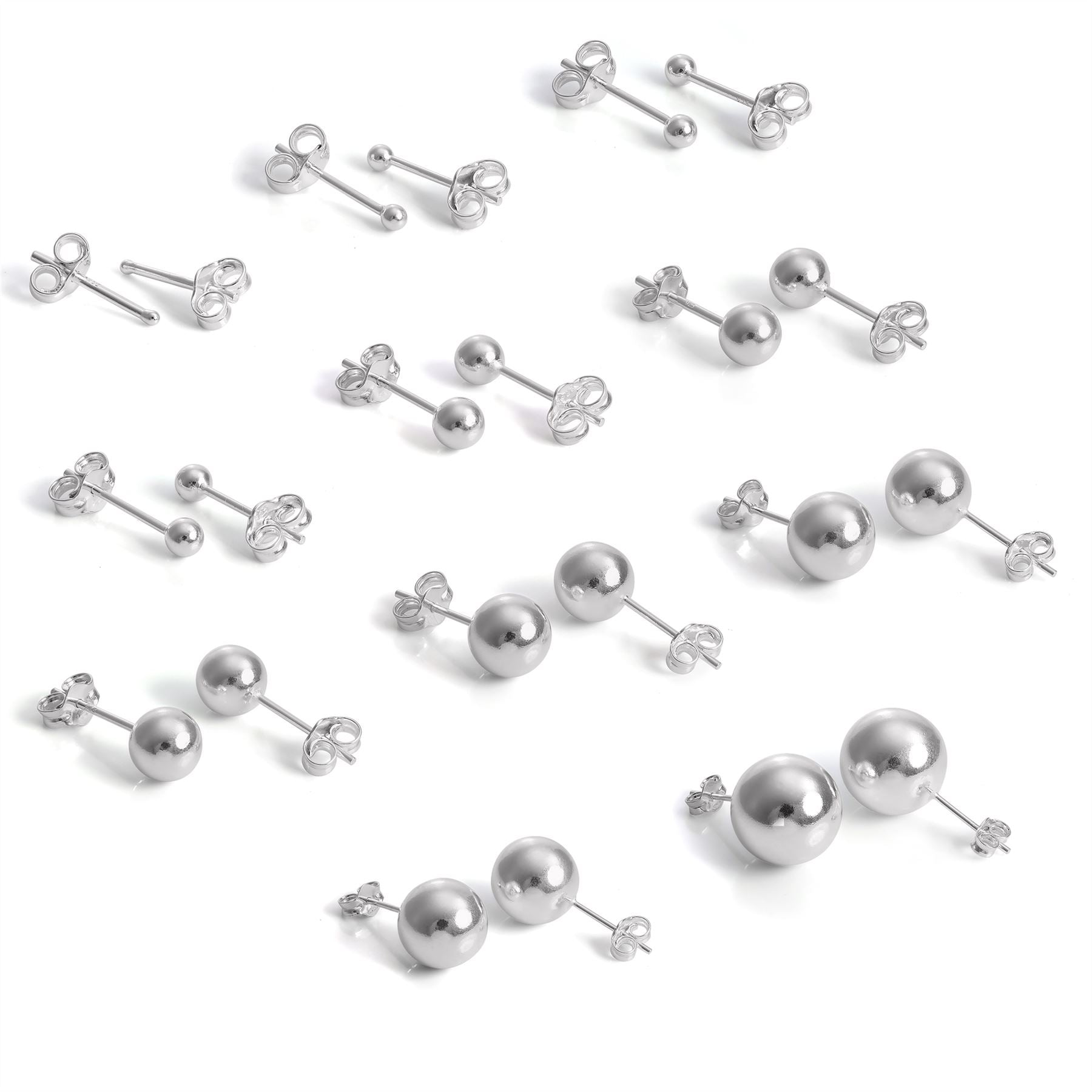 Leichte Sterlingsilber Kugelohrstecker 1 mm - 12 mm