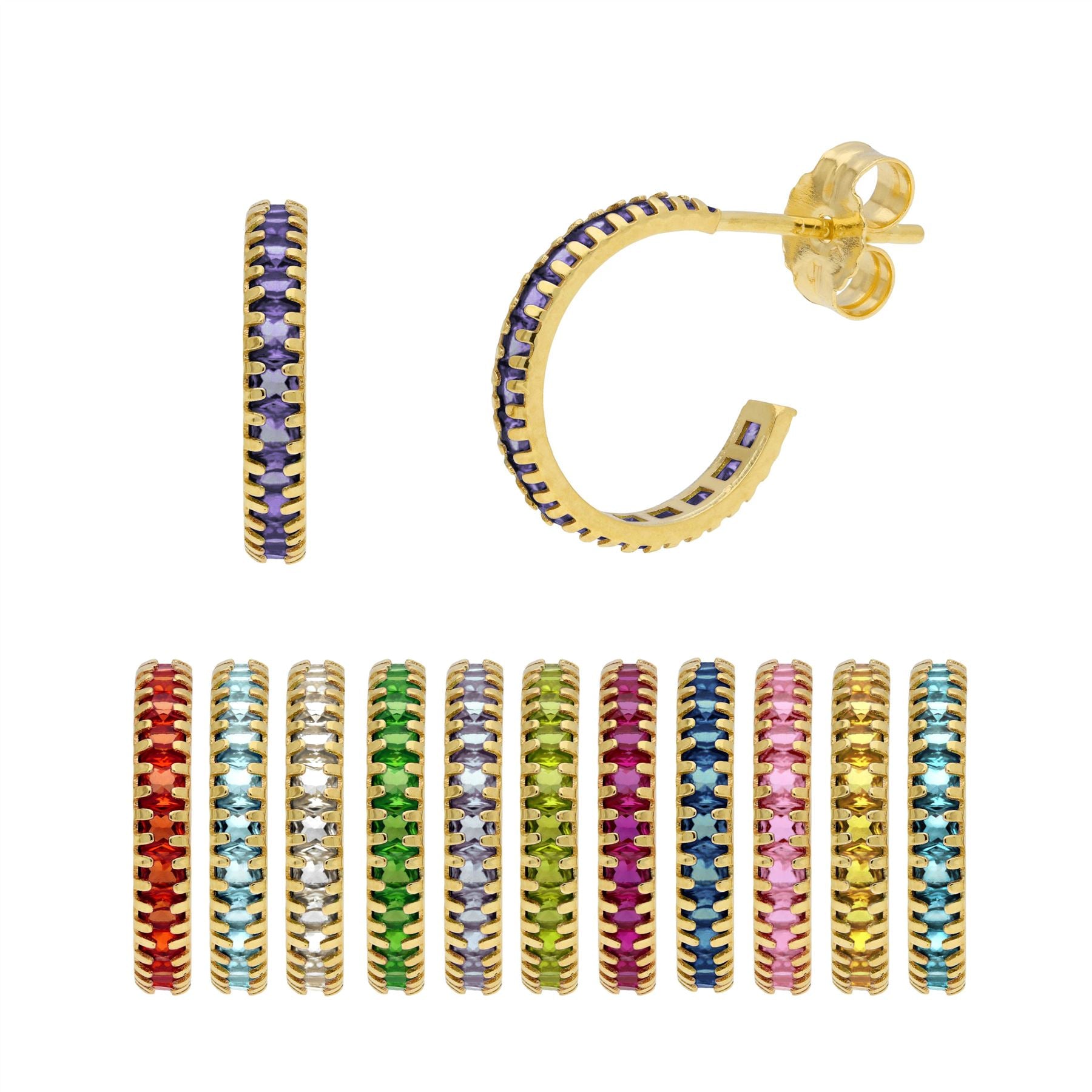 Huggie-Creolen aus 9 Karat Gold mit Zirkonia-Geburtsstein und Pavé-Besatz