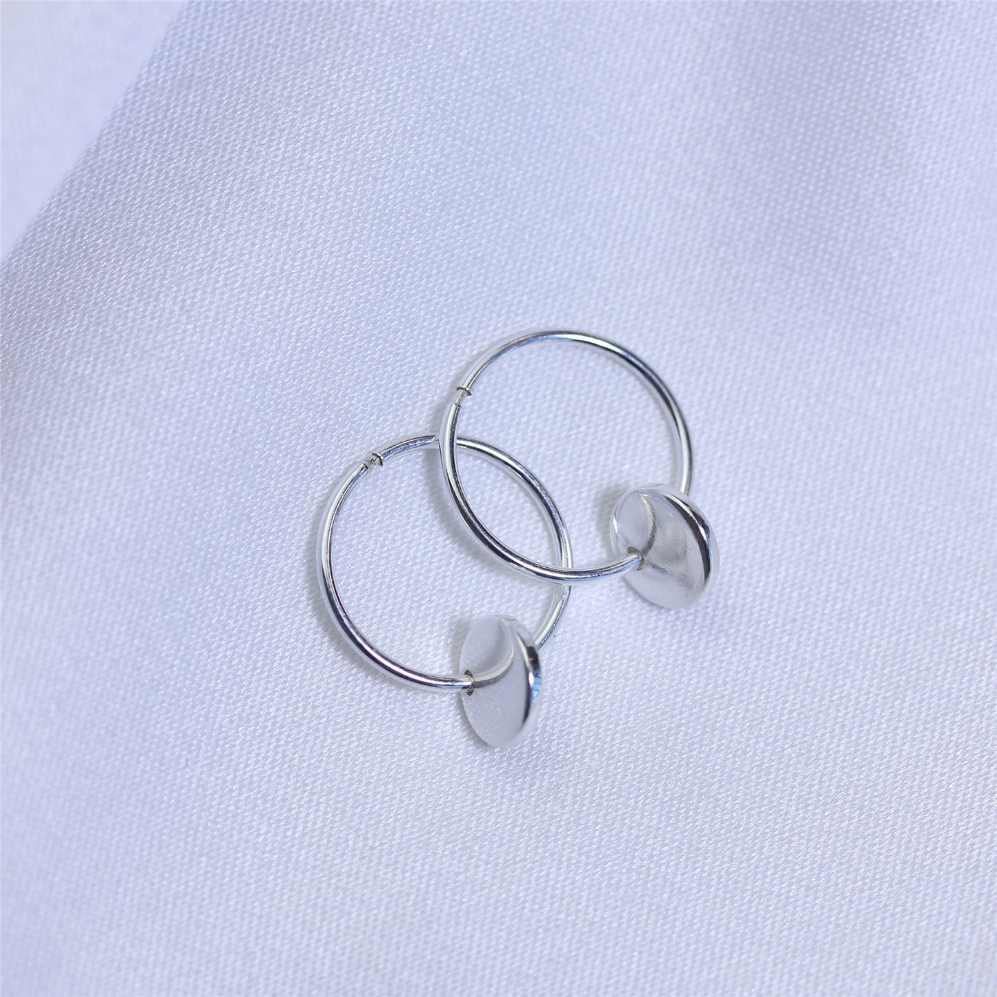Sterling Silber Runde Scheibe Charm Hoop Ohrringe 10 - 22mm