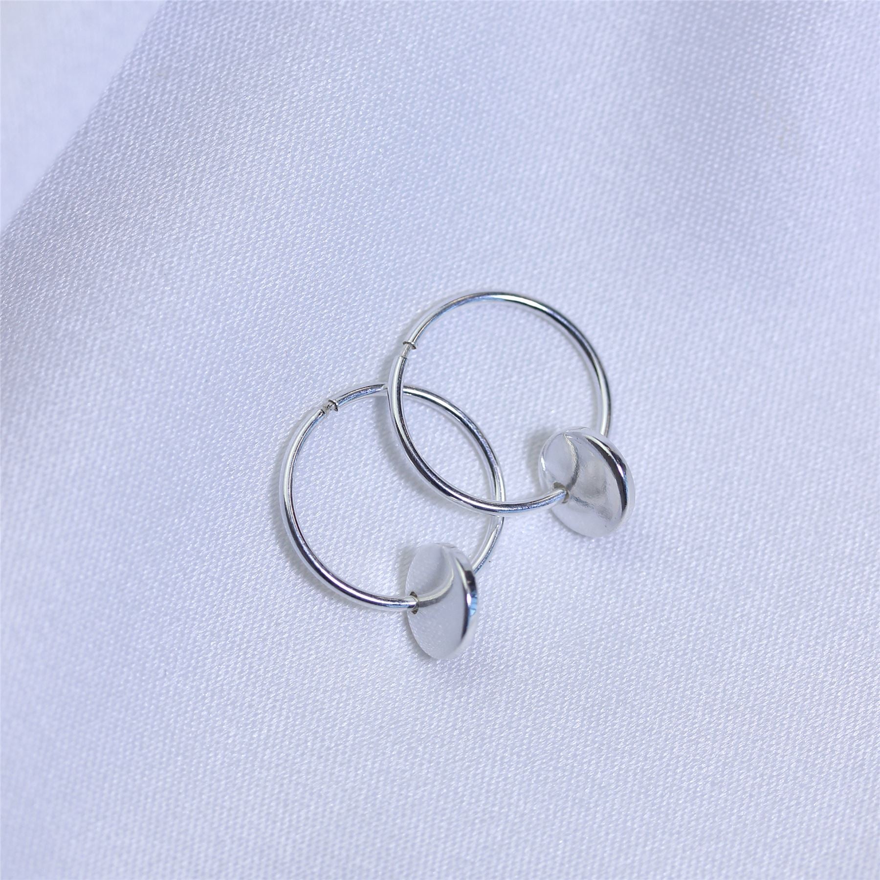 Sterlingsilber Runde Scheibe Charm Hoop Ohrringe 10 - 22 mm