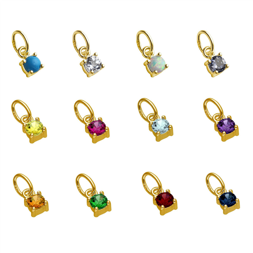Charm-Anhänger aus vergoldetem Sterlingsilber mit 4 mm Zirkonia-Kristall-Geburtsstein in Krappenfassung