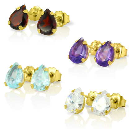 9ct Gold & Pear Shaped Gemstone Stud Earrings