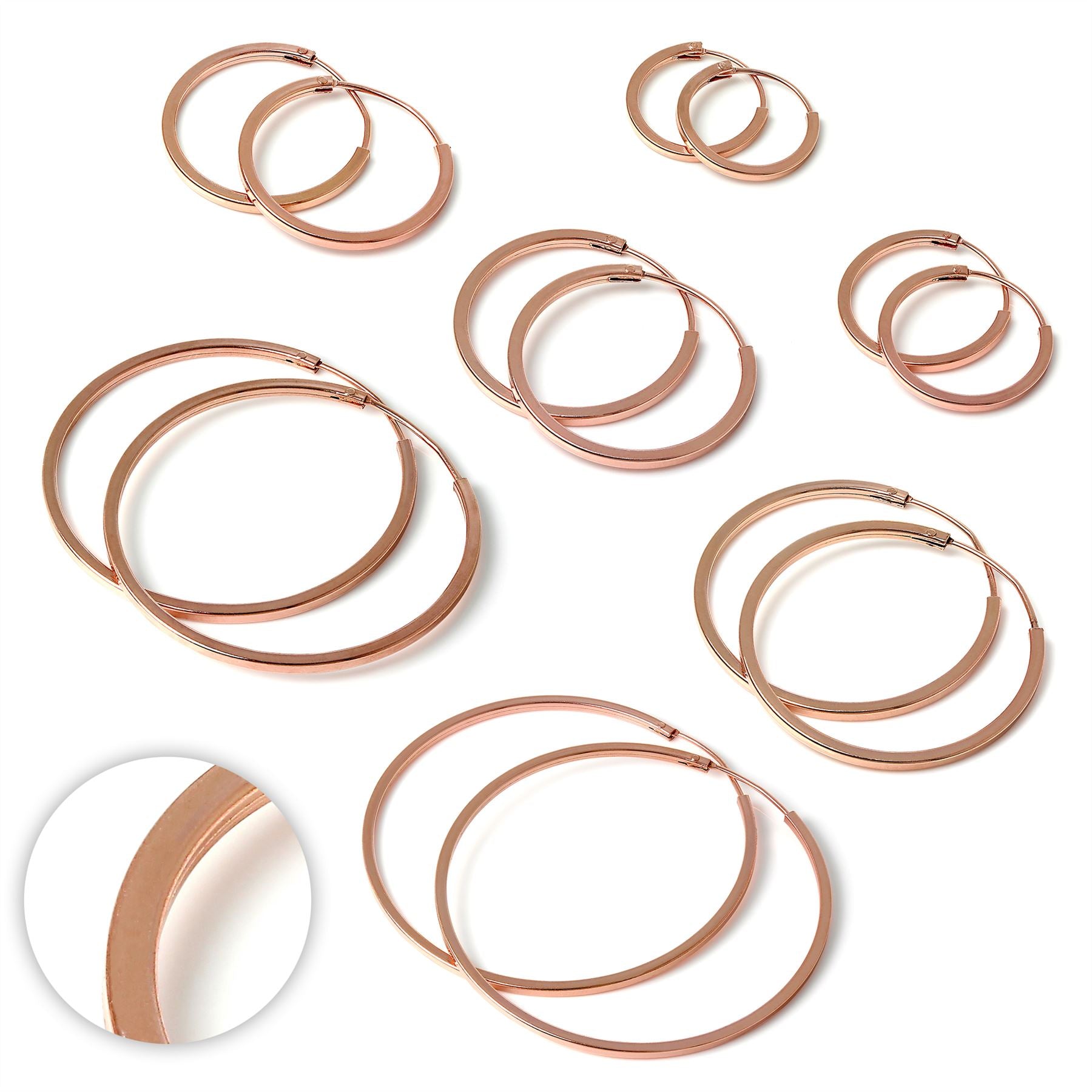 Roségold Sterlingsilber 1 mm Quadratische Schläferohrringe 12 mm - 40 mm