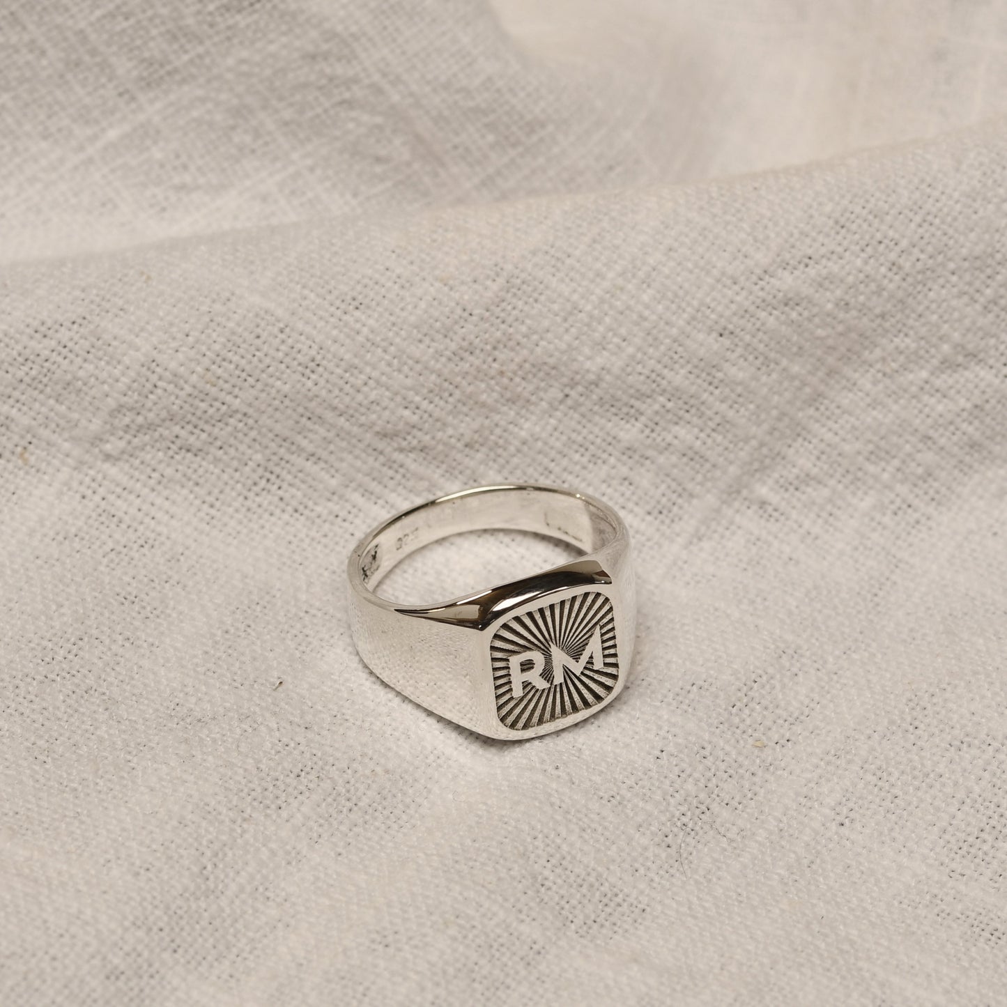 Personalised Sterling Silver Square Starburst Initial Signet Ring Size M - Z+1